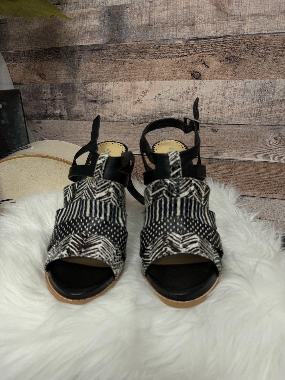 Faryl Robin Black Textile Wood Block Heel